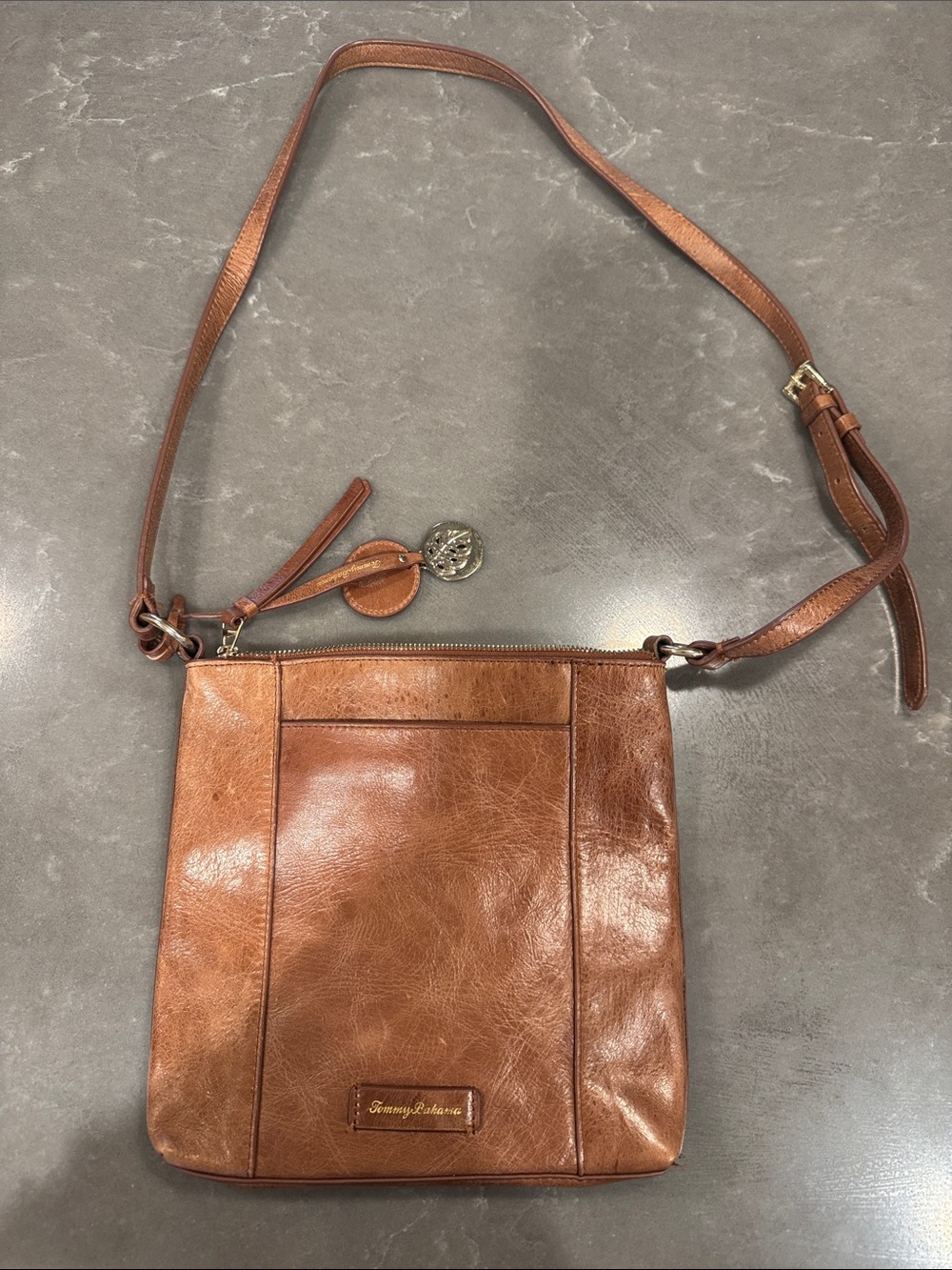 Tommy Bahama Cognac Brown Leather Crossbody Bag